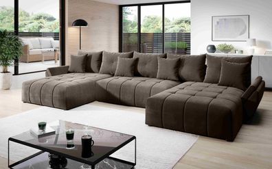 FURNIX Schlafsofa VENTIS U Polstercouch in U-Form: Bettkasten Kissen MH15 braun