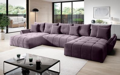 FURNIX Schlafsofa VENTIS U Polstercouch in U-Form: Bettkasten Kissen MH62 Lila