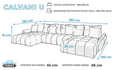 FURNIX Schlafsofa VENTIS U Polstercouch in U-Form: Bettkasten Kissen MH37 grün