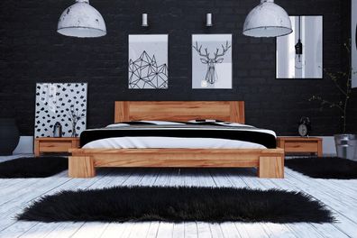 Bett Tinci niedrige Höhe 160x200 Kernbuche massiv mit Holzkopfteil