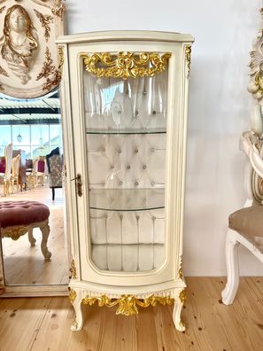 Showcase Antique Baroque Style Vitrine French Louis XV Style -Beige