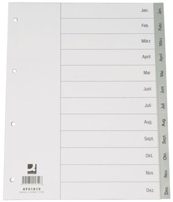 Q-Connect® KF01819 Monatsregister - Jan. - Dez., PP, A4, 12 Blatt, grau