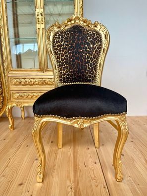 Accent Chair French Baroque Style Dining Chair in Leopard Black Antique Style