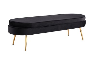 Sitzpouf Oval Schwarz 142 x 45 cm Samt mit Metallbeinen Gold