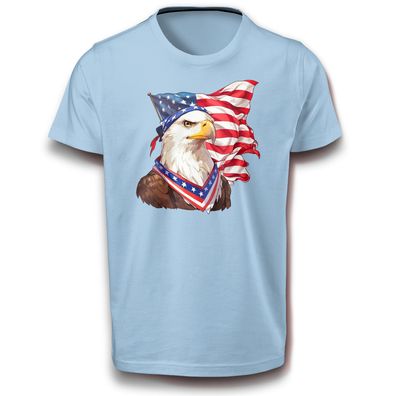 Vogel Porträt Amerika Adler mit USA Flagge Natur Tier Patriotisch T-Shirt M - XL