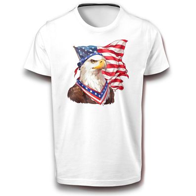 Vogel Porträt Amerika Adler mit USA Flagge Natur Tier Patriotisch T-Shirt Baumwolle