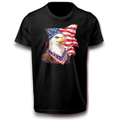 Vogel Porträt Amerika Adler mit USA Flagge Natur Tier Patriotisch Baumwolle T-Shirt