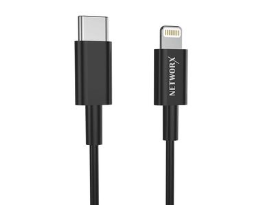 Networx Daten- und Ladekabel USB-C auf Lightning 0,5 m Schnellladung schwarz