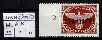 Los H23329: Deutsches Reich Feldpost Mi. 6 K * * , als Lückenfüller