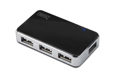 Digitus USB 2.0 Mini Hub, 4-Port, silber, inkl. Netzteil