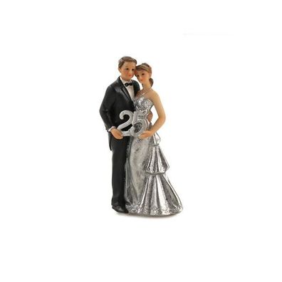 Deko-Figur Silberhochzeit Brautpaar 25 Jahre Tischdekoration 17 cm silber