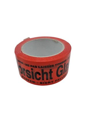 PVC-Packband rot 50mm x 66m Vorsicht Glas Aufdruck