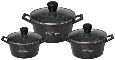Diamant Kochgeschirr 6 teilig Topf Induktion Alu Guss Kochtopfset Marmor
