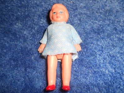 Puppenstubenzubehör - kleine Puppe für Puppenstube-blaues Kleid