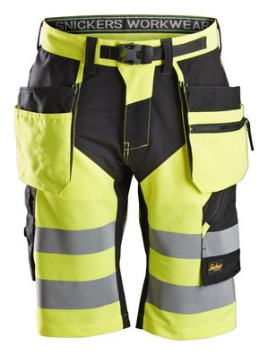 Snickers FlexiWork Hi-Vis Arbeitsshorts m. Holstertaschen, Kl. 1, EN 20471 HV-Gelb