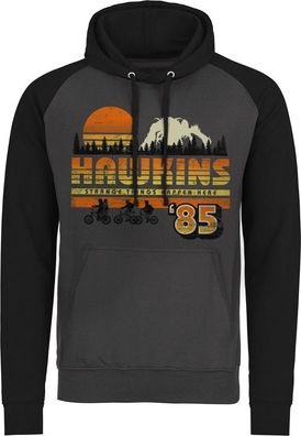 Stranger Things Hawkins '85 Vintage Baseball Hoodie Dark-Grey-Black