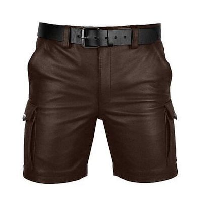 Lässige Cargo-Shorts aus echtem Leder in Braun für Herren Clubwear-Shorts aus echtem