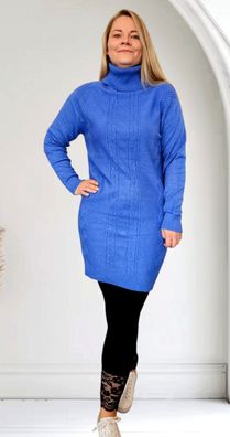 Weiches Strickkleid Longpullover Kleid langarm Rollkragen Zopfmuster 4 Farben