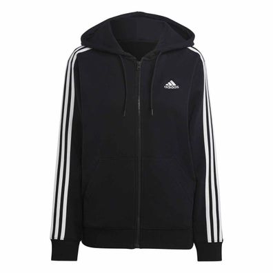 adidas Damen Kapuzensweatjacke Essentials 3-Streifen French Terry schwarz