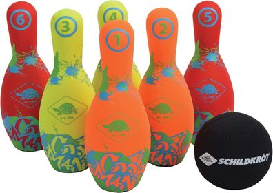 Schildkröt Neopren Kegel-Set, 6 Kegel (21,5 cm), 1 Ball (Ø9 cm), Bowlingset, ink