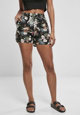 Urban Classics Damen Shorts Ladies AOP Viscose Resort Shorts Black Tropical