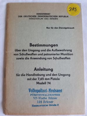 DDR MdI Bestimmungen über den Umgang und die Aufbewahrung von Schußwaffen