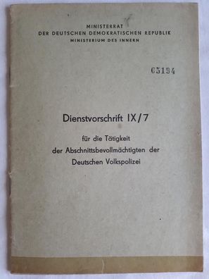 MdI Dienstvorschrift IX/7 für die Tätigkeit der Abschnittsbevollmächtigten der DVP