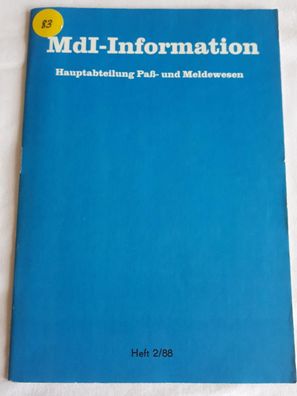 DDR MdI- Information Hauptabteilung Paß- und Meldewesen Heft 2/88