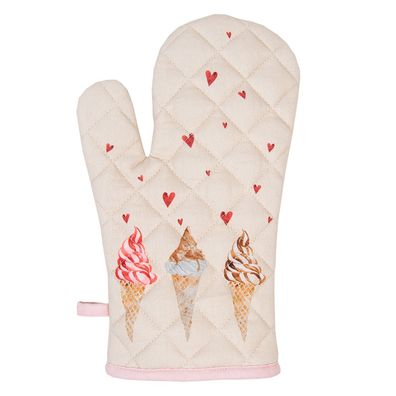 Clayre & Eef Ofenhandschuh 18x30 cm Beige Rosa Baumwolle Eis (Gr. 18x30 cm)