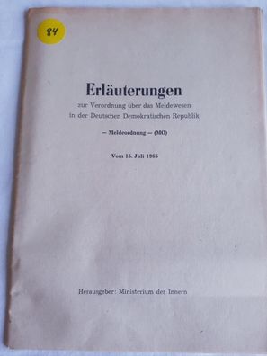 DDR MdI Erläuterungen zur Verordnung über das Meldewesen in der DDR