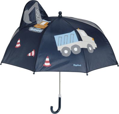 Playshoes Kinder 3D Regenschirm Baustelle Marine