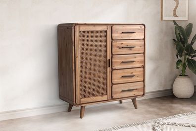 Highboard 108x120cm 'Ravello' Akazie & Rattangeflecht