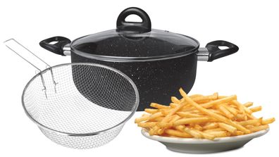 Cheffinger Frittiertopf 3 tlg Korb Fritteuse Pommes Induktion Sieb Deckel Nudeln