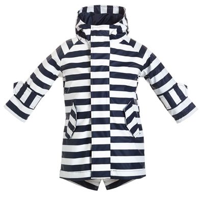 BMS Kinder Regenjacke HafenCity Coat Kids Pu/Lining Marine/Weiß Blockstreifen