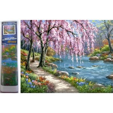 Norimpex Diamant Gemälde von Sakura am Fluss 30x40cm