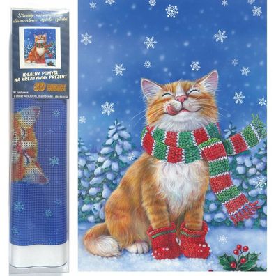 Norimpex Diamant Gemälde Weihnachten Katze 30x40cm