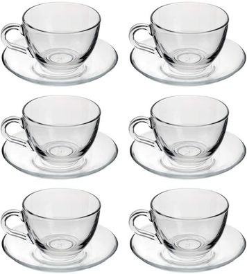 Pasabahce Dajar 6er Set Teegläser-Set Kaffee Basic Cup 12-Teilig mit Unterteller