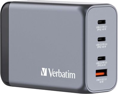 Verbatim GaN Charger 240 W, 4 Ports USB-C Ladegerät, Power Adapter mit 3 x USB-C