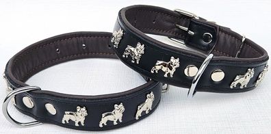 Bully Französische Bulldogge Frenchie Halsband - Hals 34-46cm/30mm LEDER+Schwarz