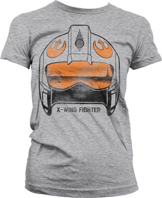 Star Wars X-Wing Fighter Helmet Girly Tee Damen T-Shirt Heather-Grey