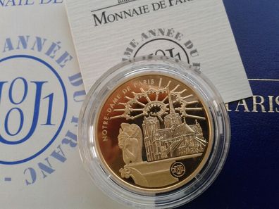 100 Francs 2001 PP Gold Monuments de france Notre Dame de Paris nur ca. 30 Exemplare