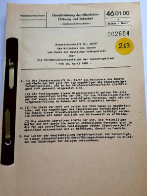 DDR MdI Dienstvorschrift Nr.19/87 Straßenaufsicht der Verkehrspolizei