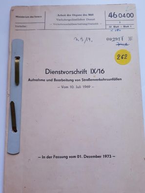 DDR MdI Dienstvorschrift IX/16 Aufnahme und Bearbeitung von Straßenverkehrsunfällen