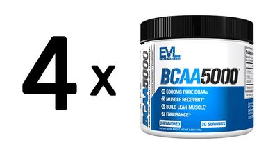 4 x EVL Nutrition BCAA 5000 - Unflavored (30 serv)