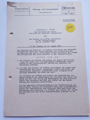 DDR MdI Anweisung Nr.156/84 Einsatz von Kräften und Mitteln in der Volkswirtschaft