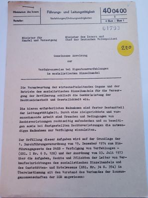 DDR MdI Gemeinsame Anweisung zur Verfahrensweise bei Eigentumsverfehlungen