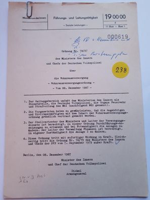 DDR MdI Ordnung Nr.78/87 Wohnraumversorgungsordnung