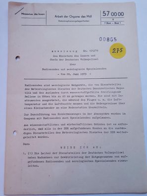 DDR MdI Anweisung Nr.125/79 Radiosonden und aerologische Spezialsonden