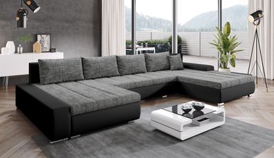 FURNIX XXL Sofa Elisabetta Couch Schlafsofa mit Schlaffunktion MA1100 + BE01Schwarz