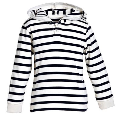 BMS Kinder Hoodie / Sweatshirt Kids Kapuzen-Sweat Shirt Ringelshirt Weiß/Marine B